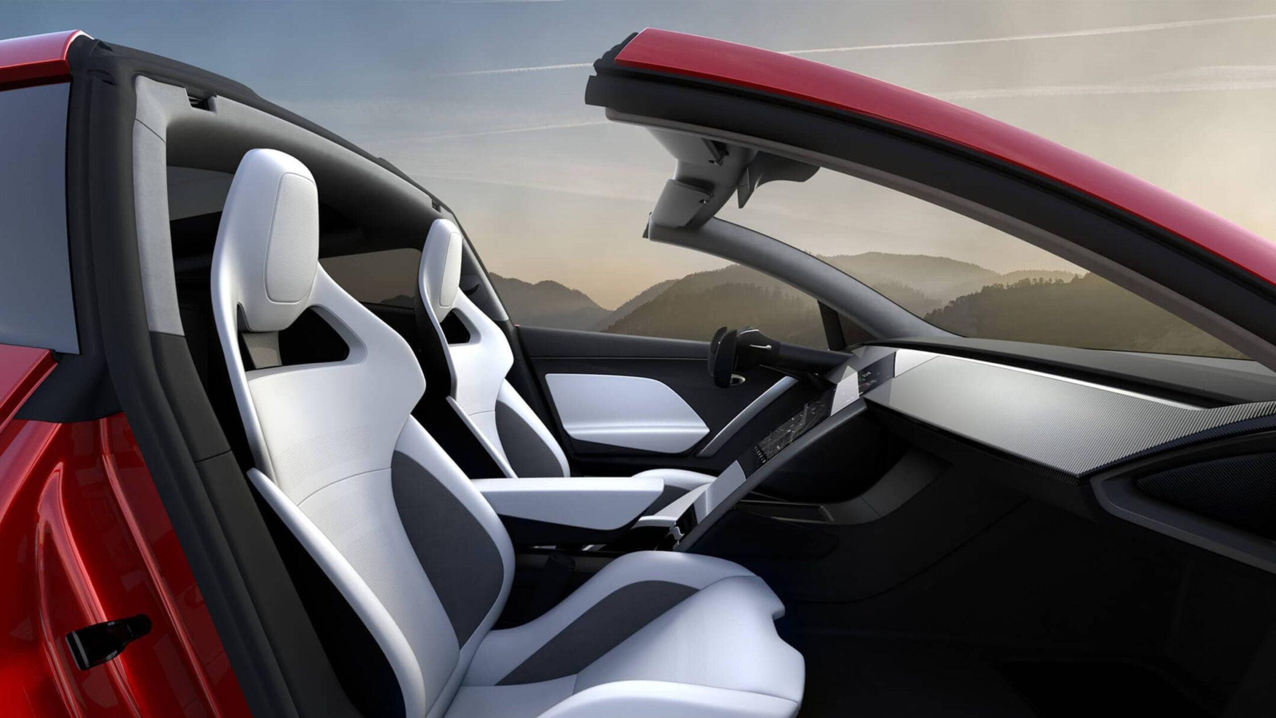 Interni di un'auto Tesla Roadster e abitacolo