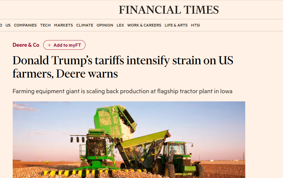 l'articolo del Financial Times trump macchine agricole