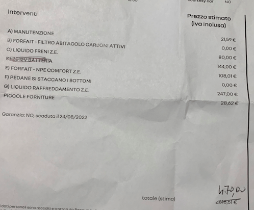 470 euro di tagliando 