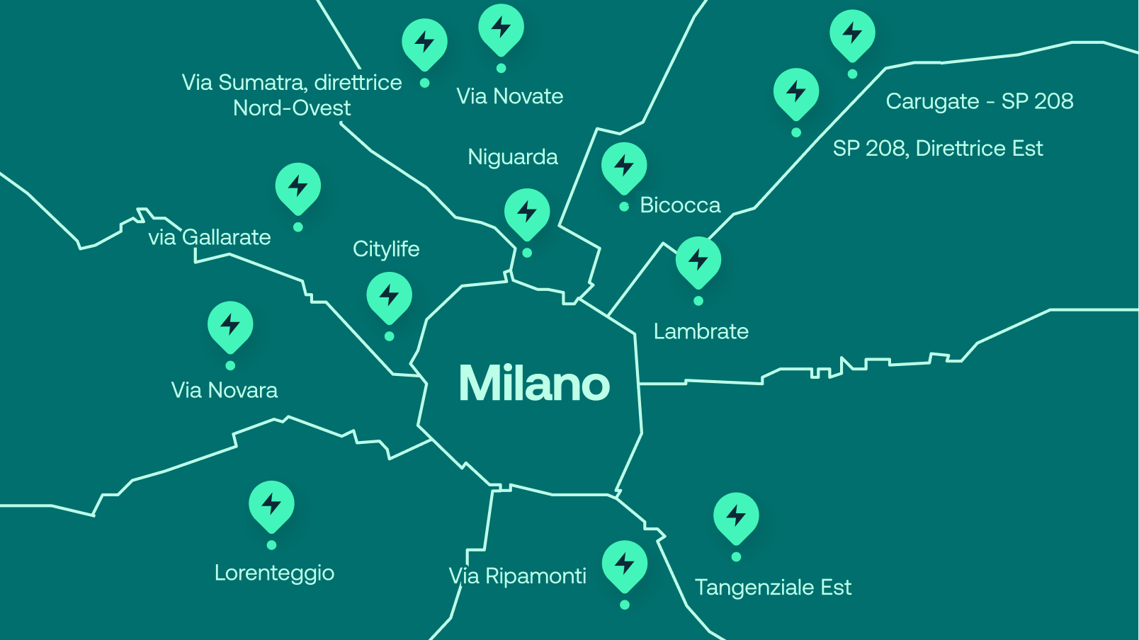 pianta con gli hub Electra già attivi ricarica a milano