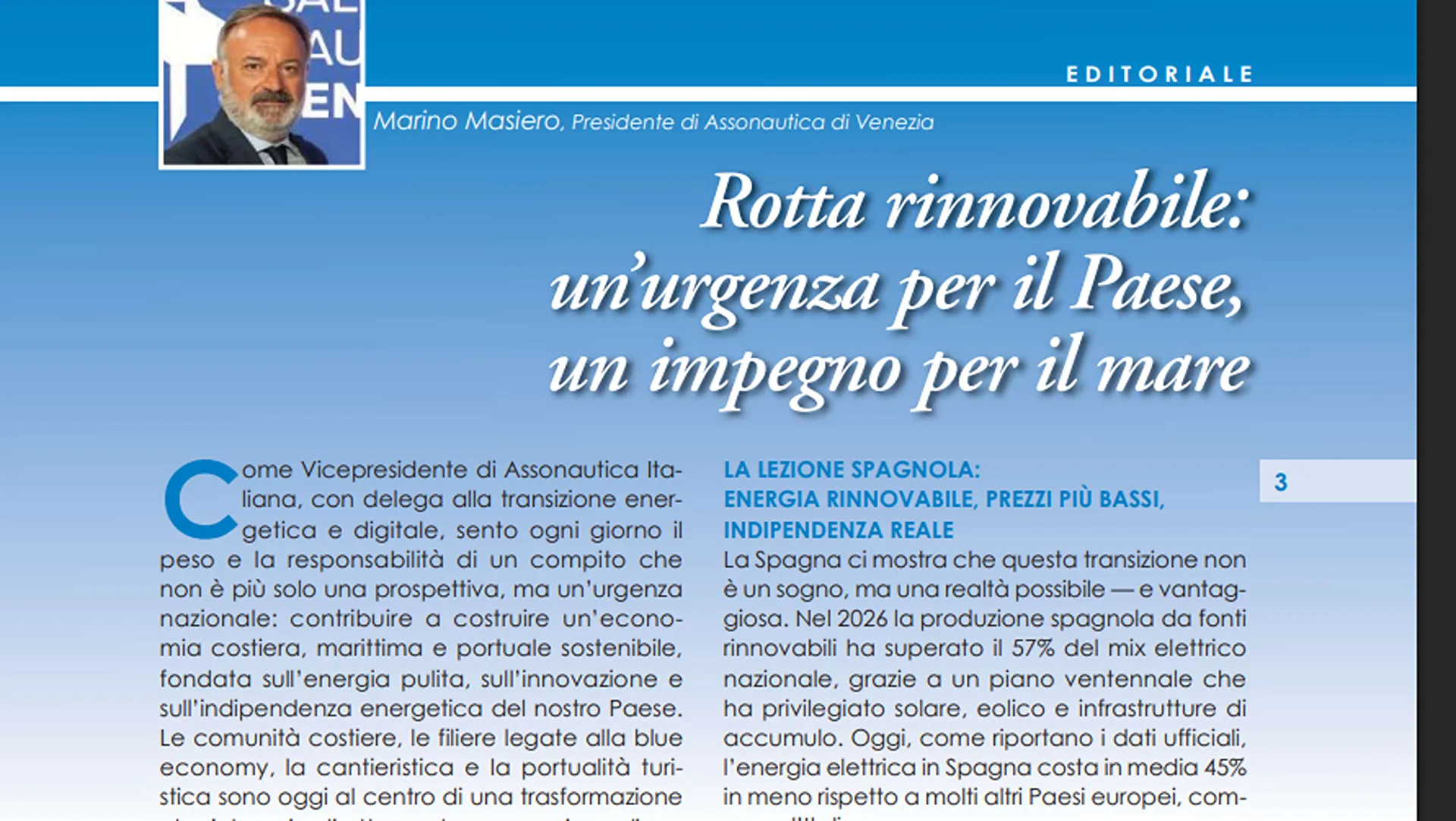 riproduzione dell'editoriale di Masiero su Assonautica assonautica