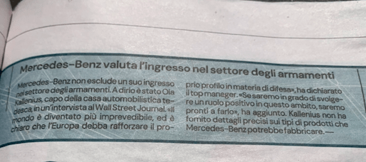 Armamenti nelle fabbriche auto