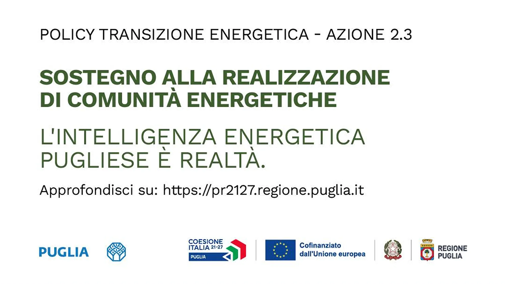 Le comunità energetiche sono finanziate con le risorse europee gestite dalla Regione Puglia