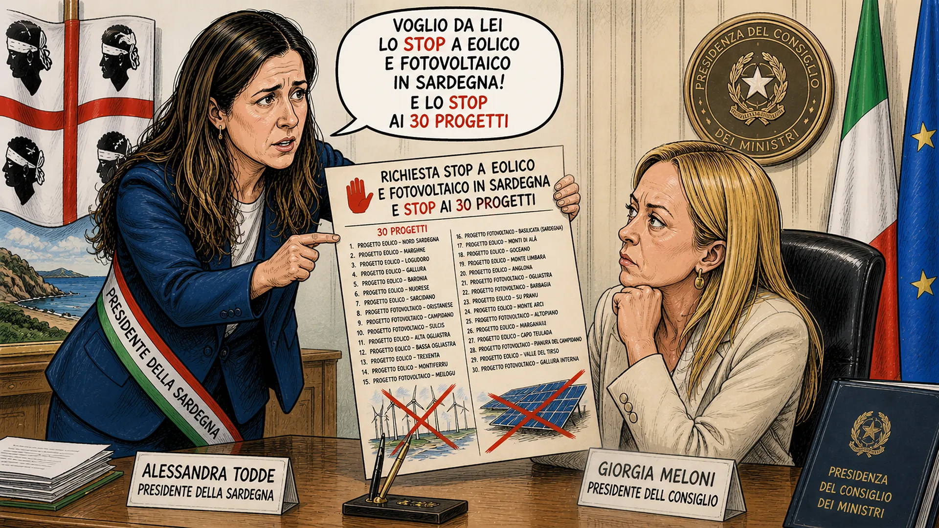 Alessandra Todde e Giorgia Meloni rinnovabili sardegna
