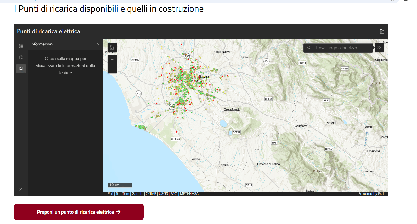 La mappa dei punti di ricarica a Roma