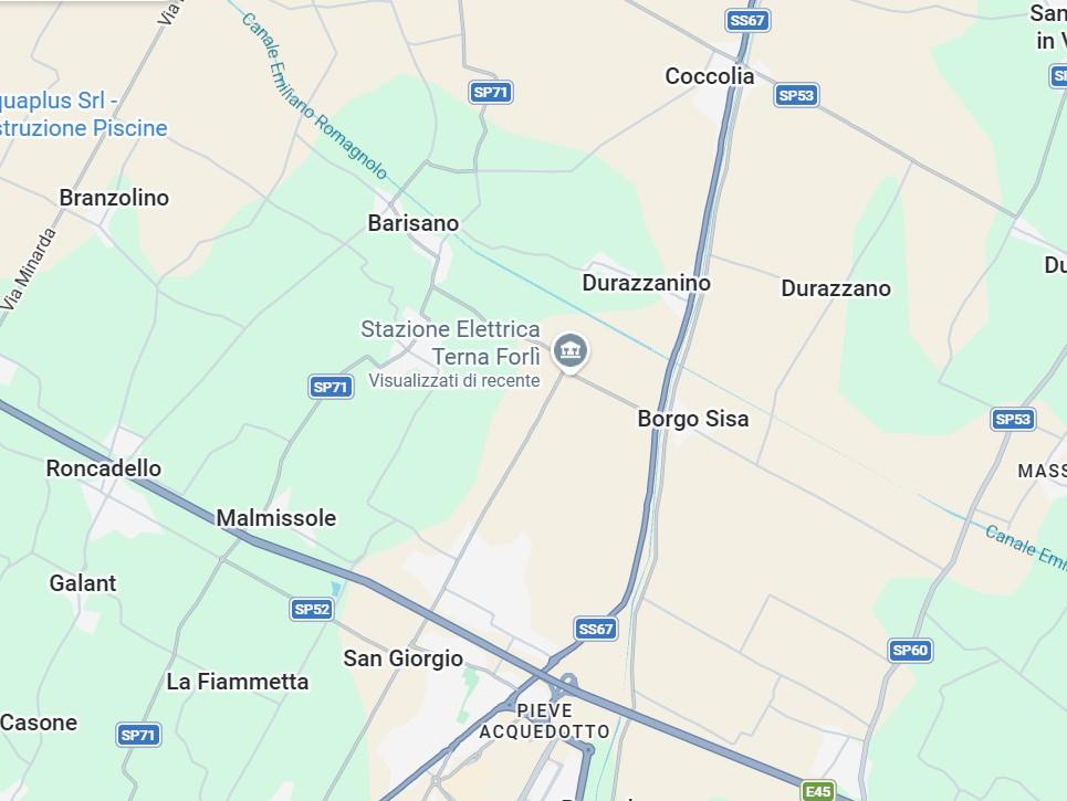 mappa della periferia di forlì in prossimità della stazione elettrica di Terna no bess